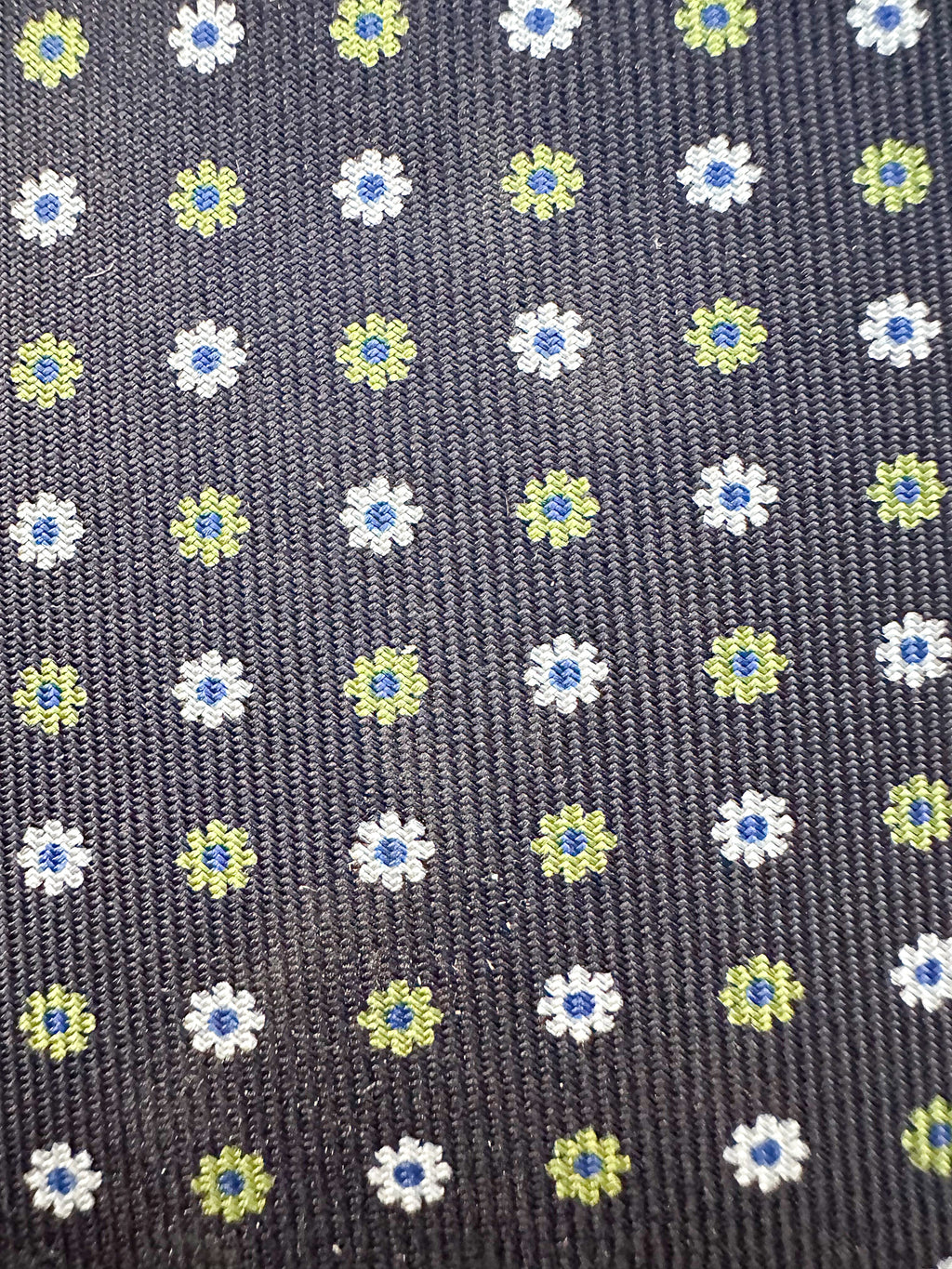 E Marinella Black Silk Tie Green white Floral Print