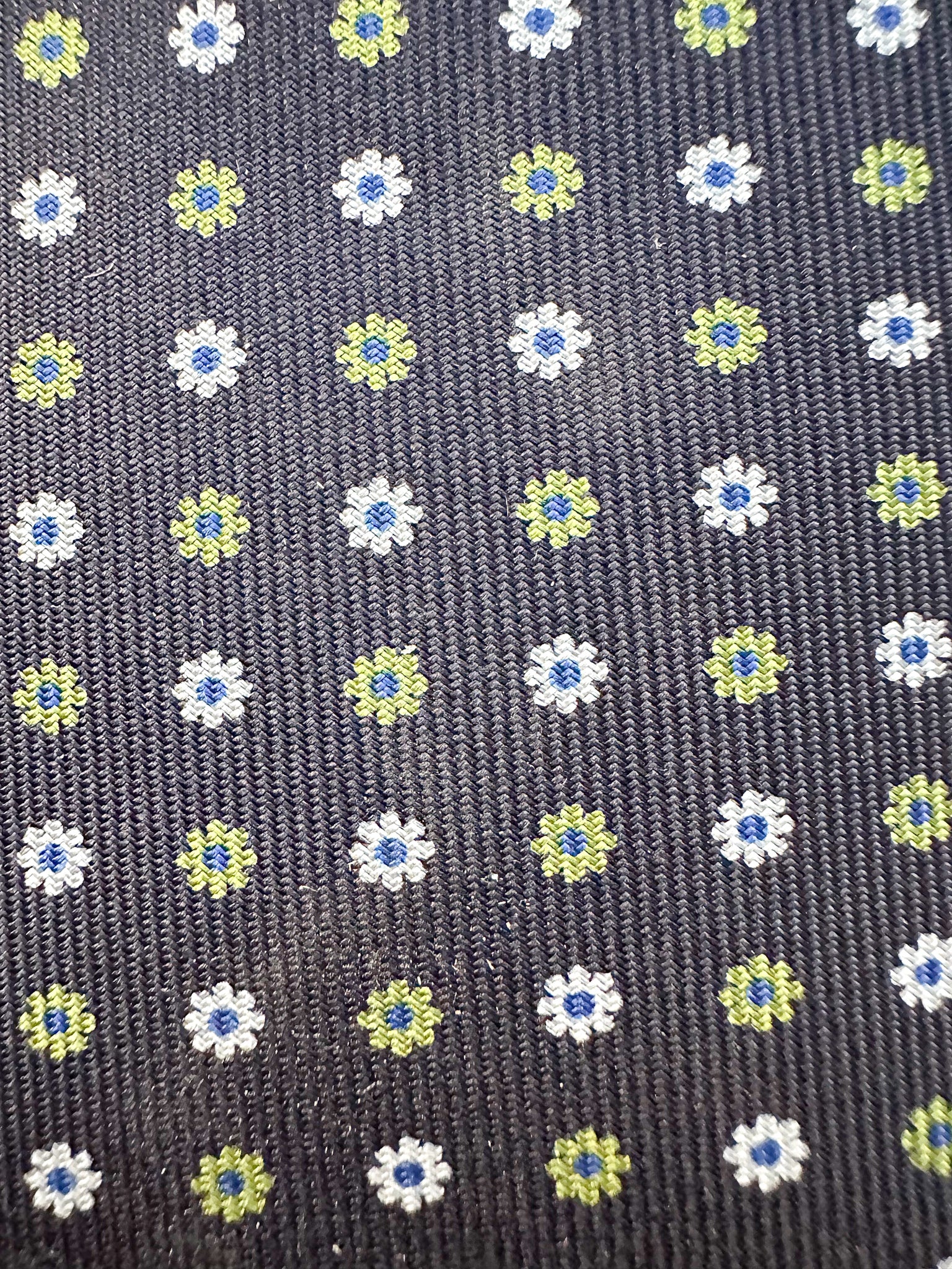 E Marinella Black Silk Tie Green white Floral Print