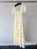 Amy Jane London Lemon Yellow Luna Tiered Ruffled Puff Sleeve Maxi Dress - House Of Huntington