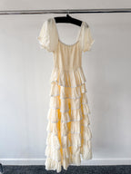 Amy Jane London Lemon Yellow Luna Tiered Ruffled Puff Sleeve Maxi Dress - House Of Huntington