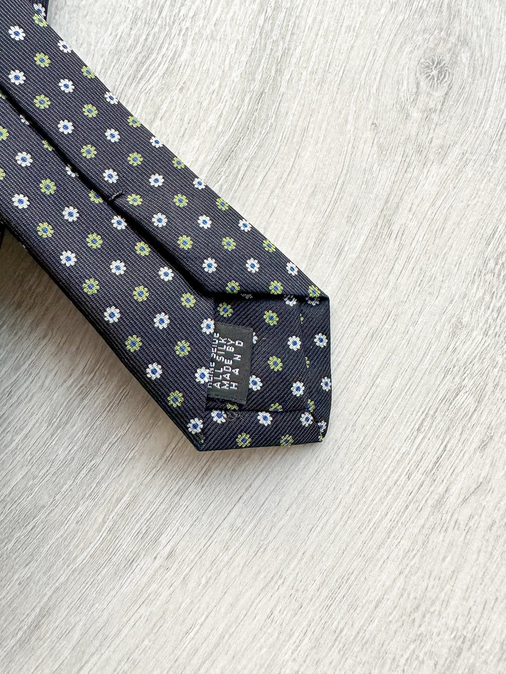 E Marinella Black Silk Tie Green white Floral Print