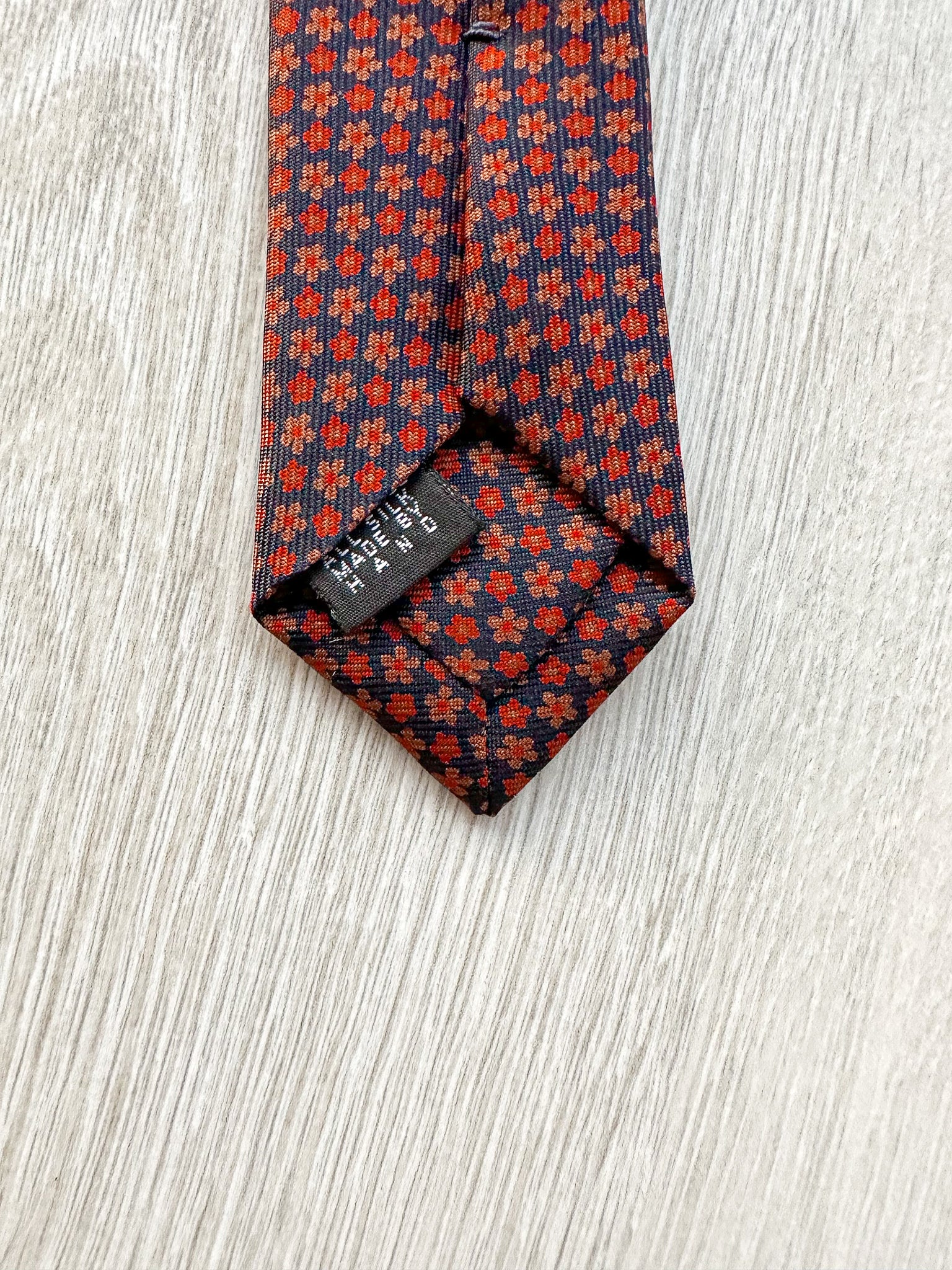 E Marinella Dark Red Navy Floral Pattern Tipped Tie