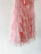 Amy Jane London Pink Iris Lace Coquette Corset Bodice Tiered Ruffle Tulle Hem Mini Dress - House Of Huntington