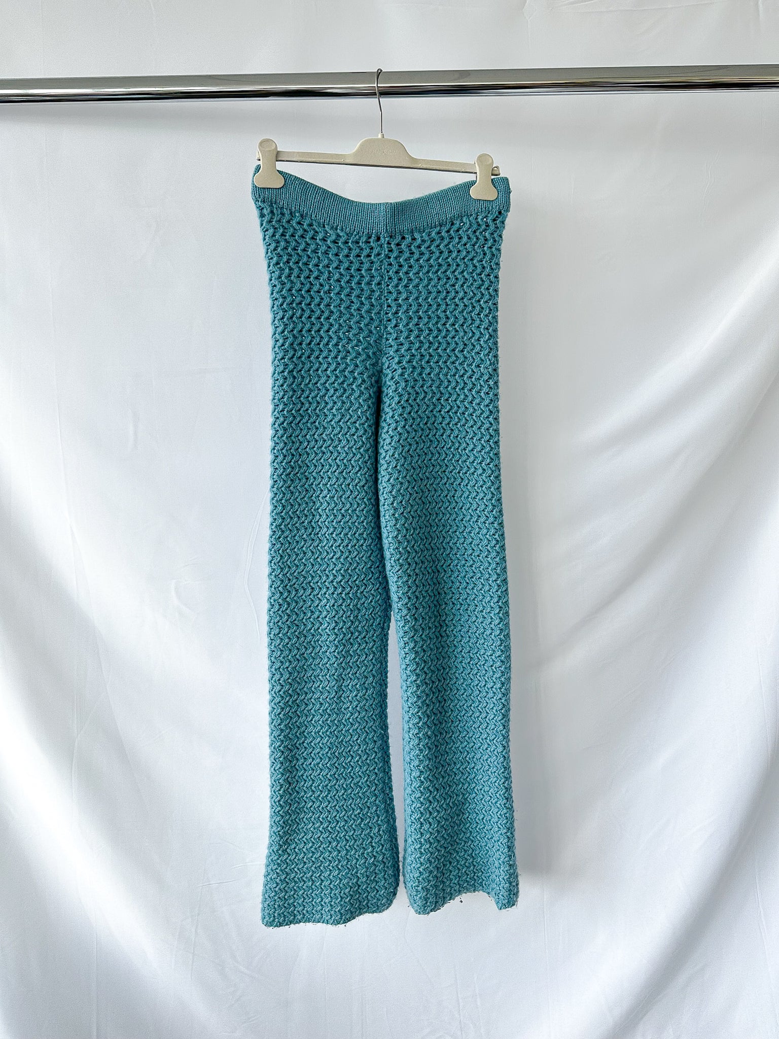The Elder Statesman 100% Cashmere Rope Stitch Knitted Blue Trousers