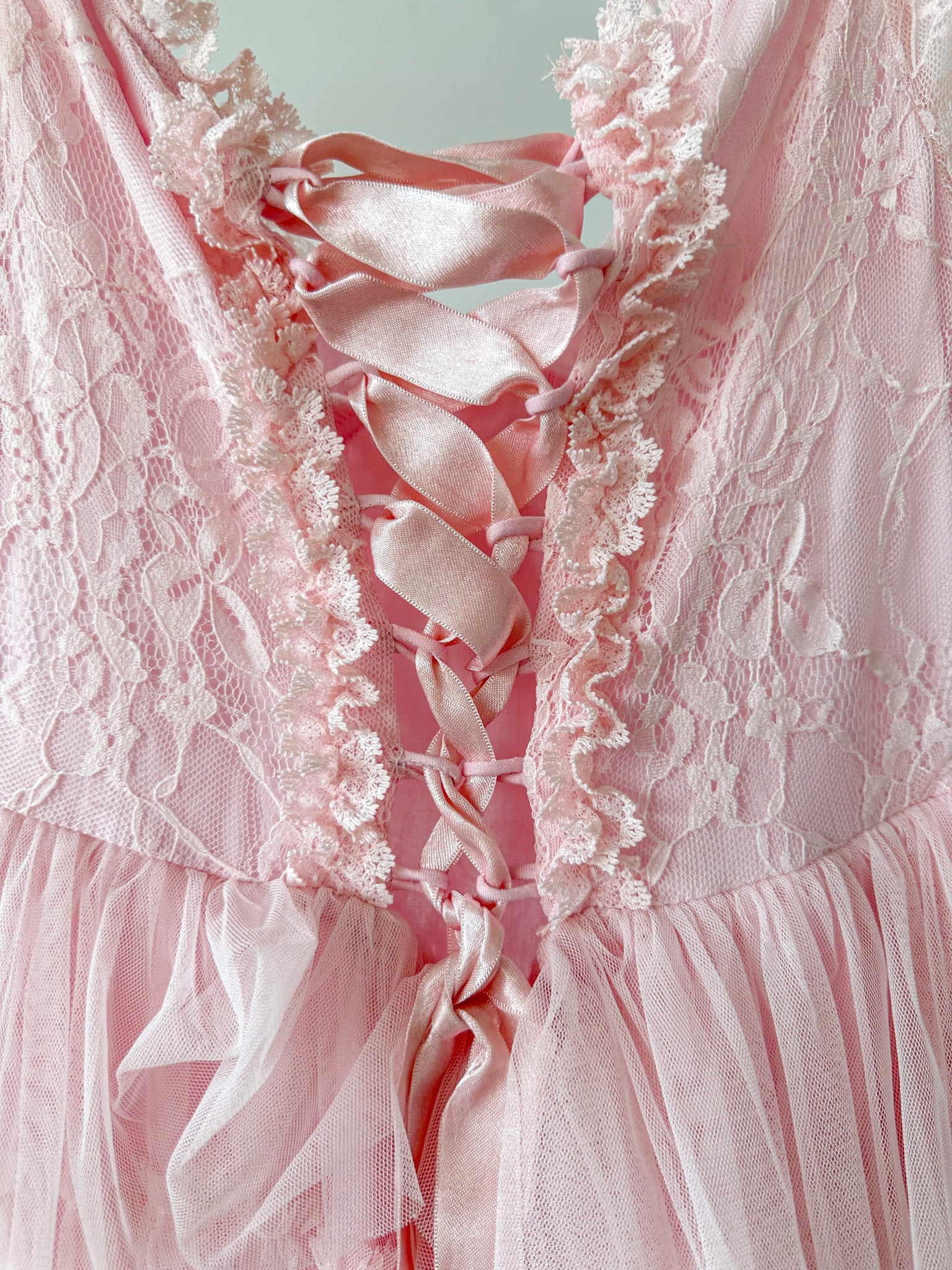 Amy Jane London Pink Iris Lace Coquette Corset Bodice Tiered Ruffle Tulle Hem Mini Dress - House Of Huntington