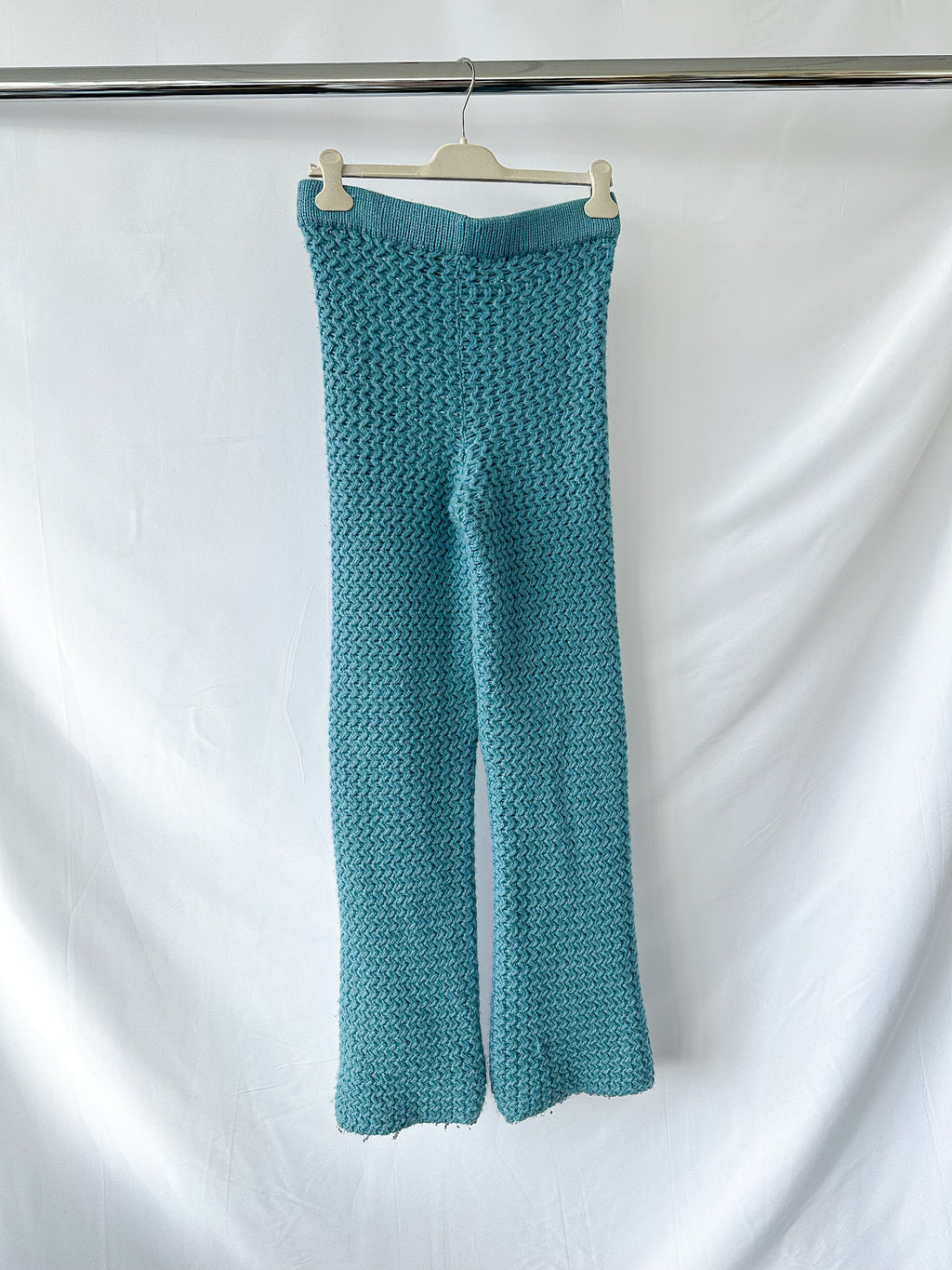 The Elder Statesman 100% Cashmere Rope Stitch Knitted Blue Trousers