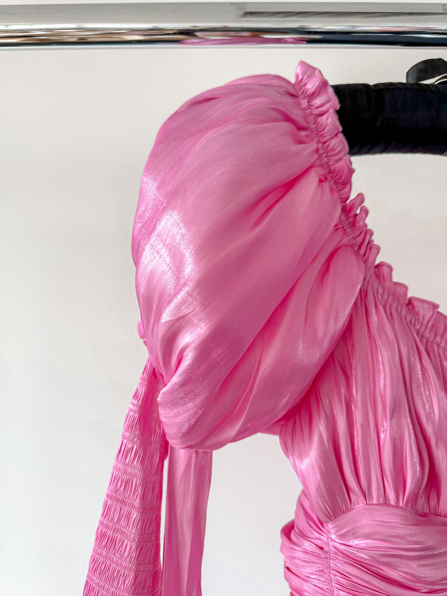 Amy Jane London Esmerelda Hot Pink Puff Sleeve Bow Detail Fitted Laced Bodice Prairie Mini Dress - House Of Huntington