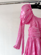 Amy Jane London Esmerelda Hot Pink Puff Sleeve Bow Detail Fitted Laced Bodice Prairie Mini Dress - House Of Huntington