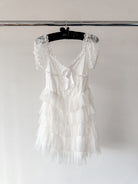 Amy Jane London White Sofia Lace Coquette Corset Style Ballerina Tulle Hem Mini Dress - House Of Huntington
