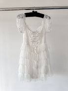Amy Jane London White Sofia Lace Coquette Corset Style Ballerina Tulle Hem Mini Dress - House Of Huntington