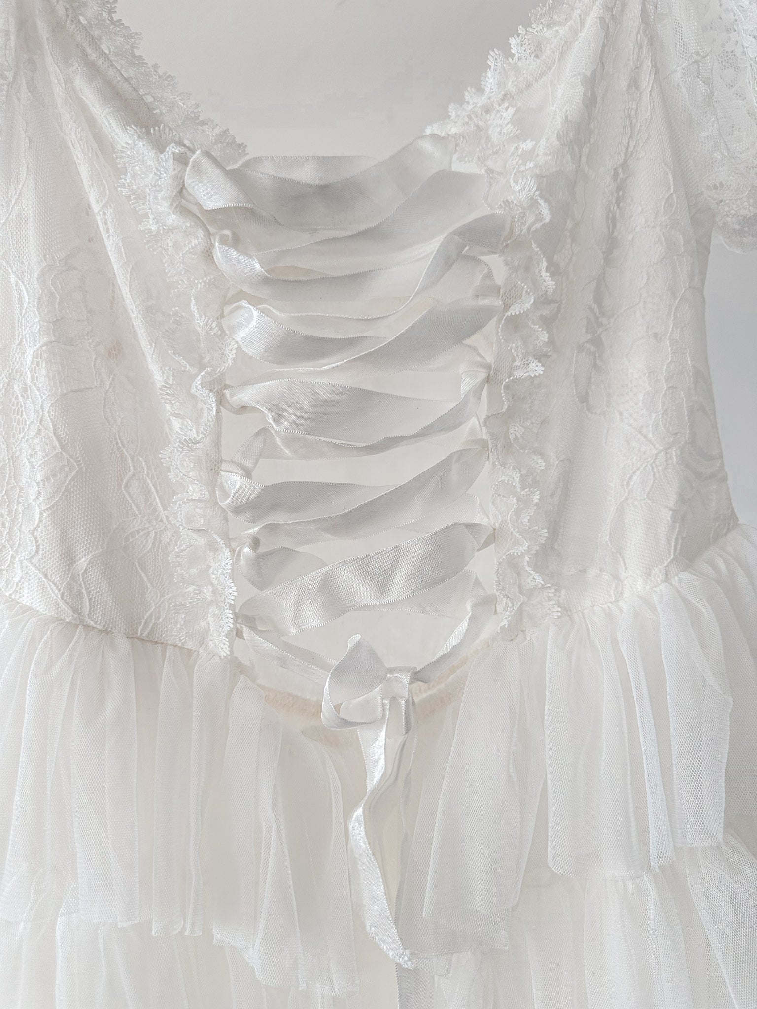 Amy Jane London White Sofia Lace Coquette Corset Style Ballerina Tulle Hem Mini Dress - House Of Huntington