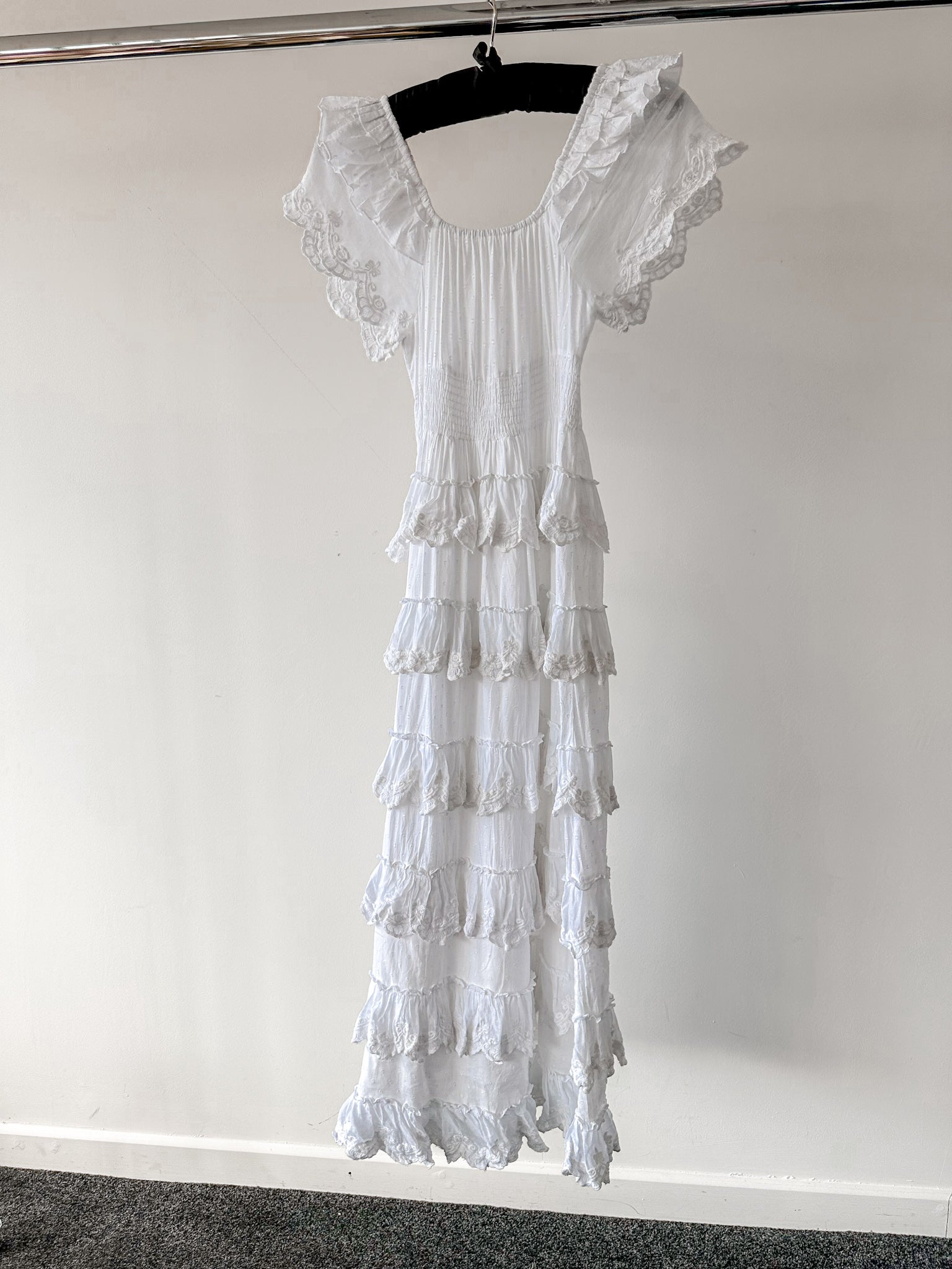 Amy Jane London White Harper Victorian Lace Tiered Maxi Dress - House Of Huntington