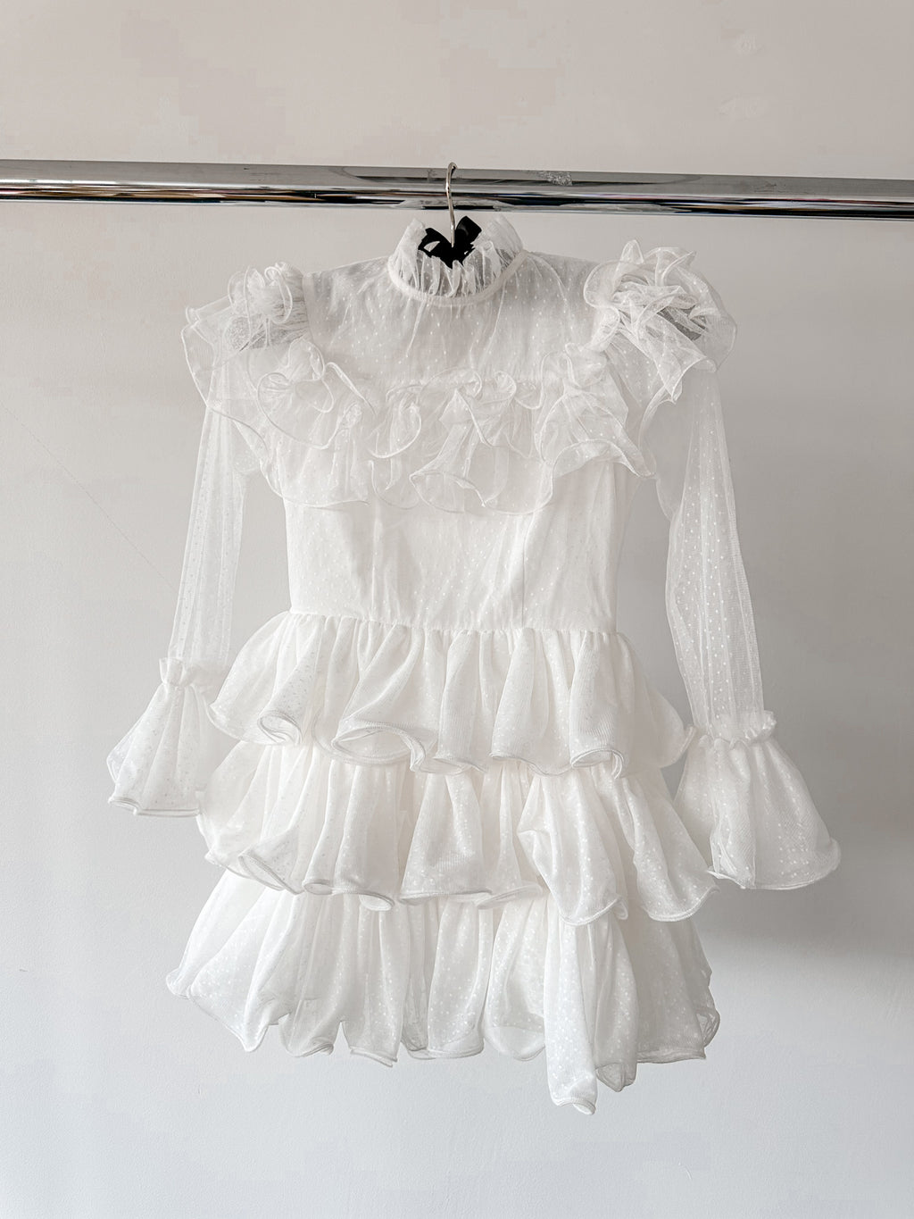 Amy Jane London White Long Sleeve Ruffle Tiered Detail Flared Evalina Mini Dress - House Of Huntington