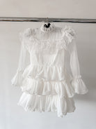 Amy Jane London White Long Sleeve Ruffle Tiered Detail Flared Evalina Mini Dress - House Of Huntington