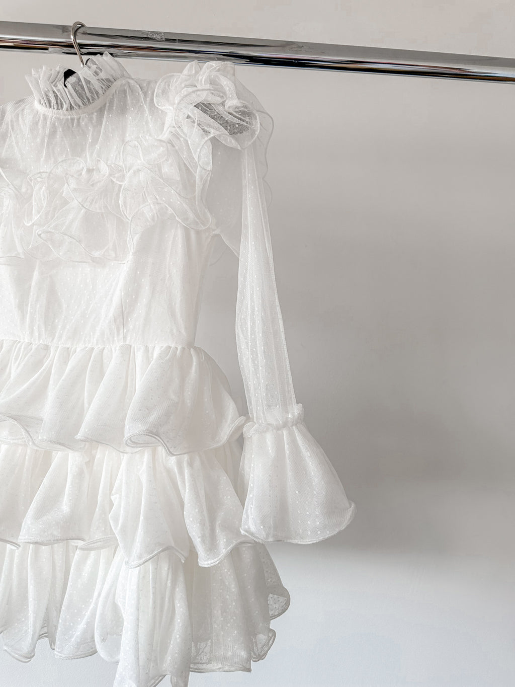 Amy Jane London White Long Sleeve Ruffle Tiered Detail Flared Evalina Mini Dress - House Of Huntington