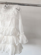 Amy Jane London White Long Sleeve Ruffle Tiered Detail Flared Evalina Mini Dress - House Of Huntington