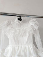 Amy Jane London White Long Sleeve Ruffle Tiered Detail Flared Evalina Mini Dress - House Of Huntington