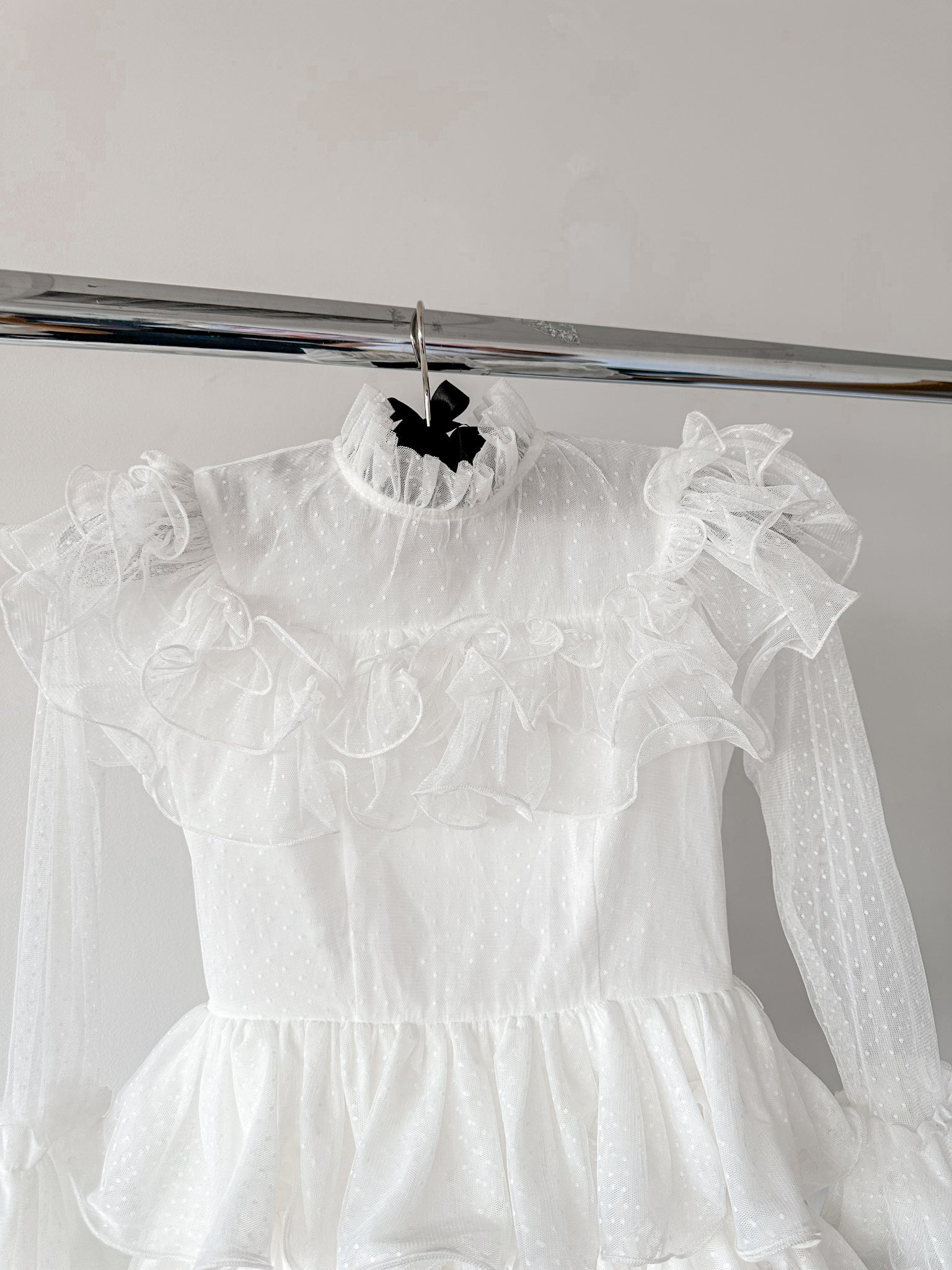 Amy Jane London White Long Sleeve Ruffle Tiered Detail Flared Evalina Mini Dress - House Of Huntington