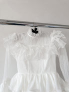 Amy Jane London White Long Sleeve Ruffle Tiered Detail Flared Evalina Mini Dress - House Of Huntington