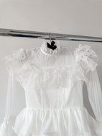 Amy Jane London White Long Sleeve Ruffle Tiered Detail Flared Evalina Mini Dress - House Of Huntington