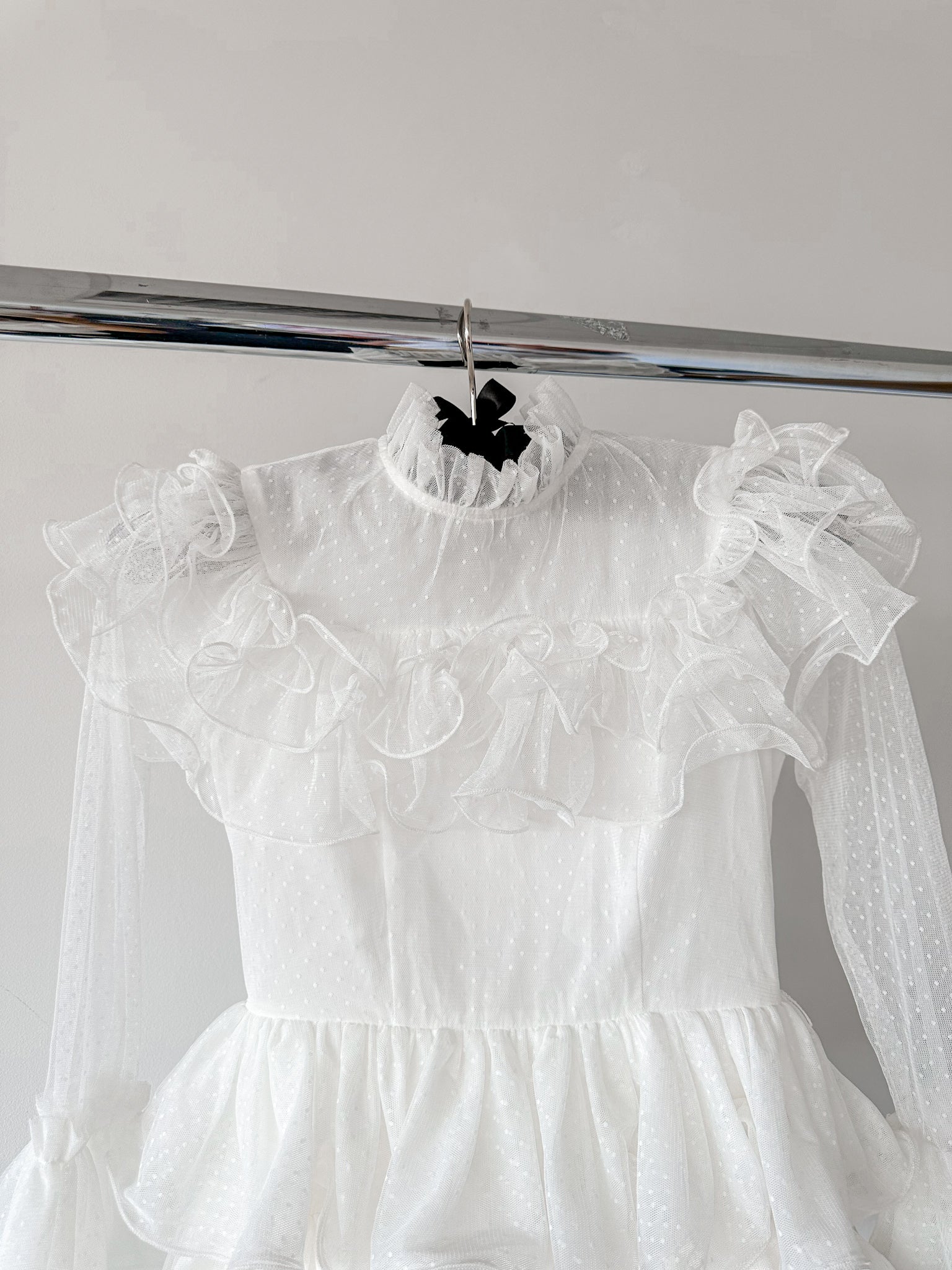 Amy Jane London White Long Sleeve Ruffle Tiered Detail Flared Evalina Mini Dress - House Of Huntington