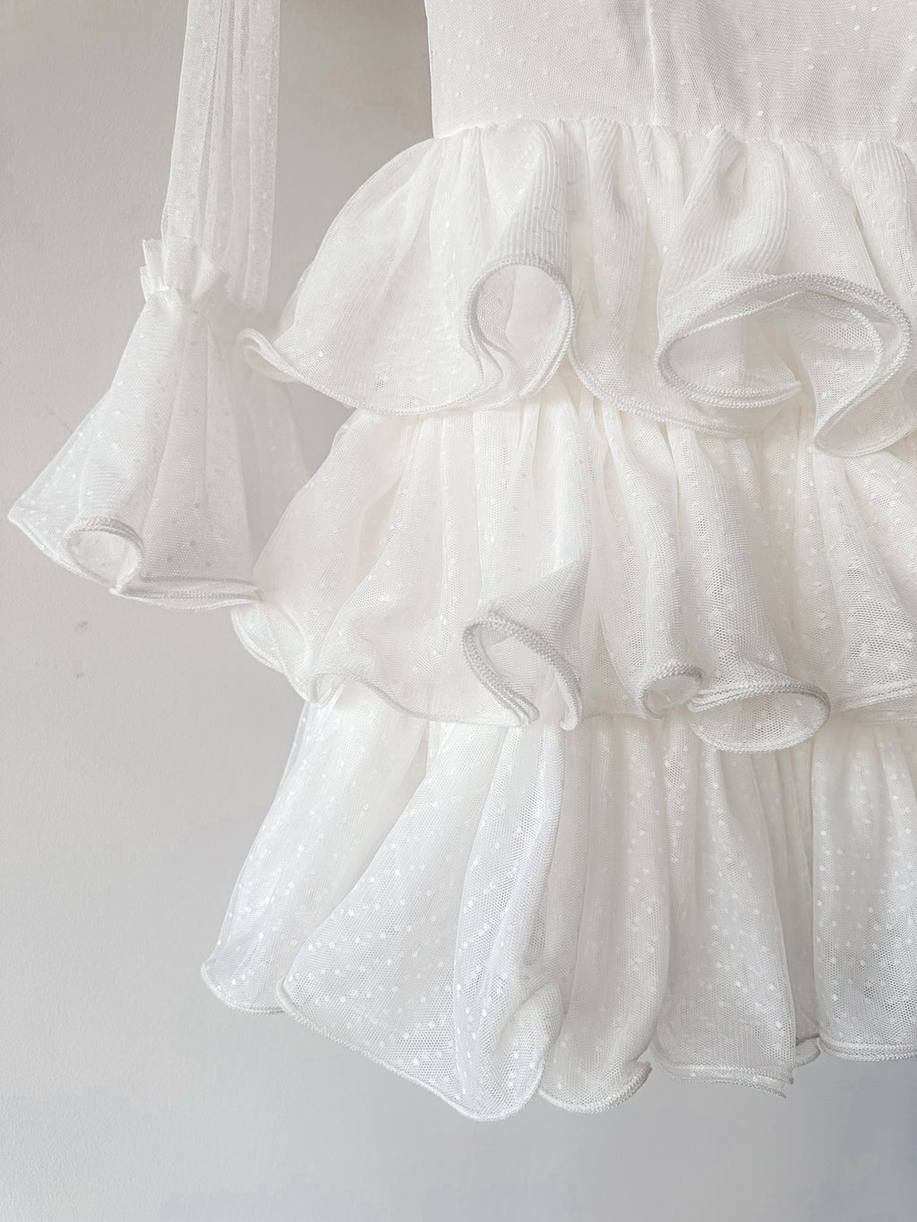 Amy Jane London White Long Sleeve Ruffle Tiered Detail Flared Evalina Mini Dress - House Of Huntington