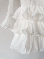 Amy Jane London White Long Sleeve Ruffle Tiered Detail Flared Evalina Mini Dress - House Of Huntington