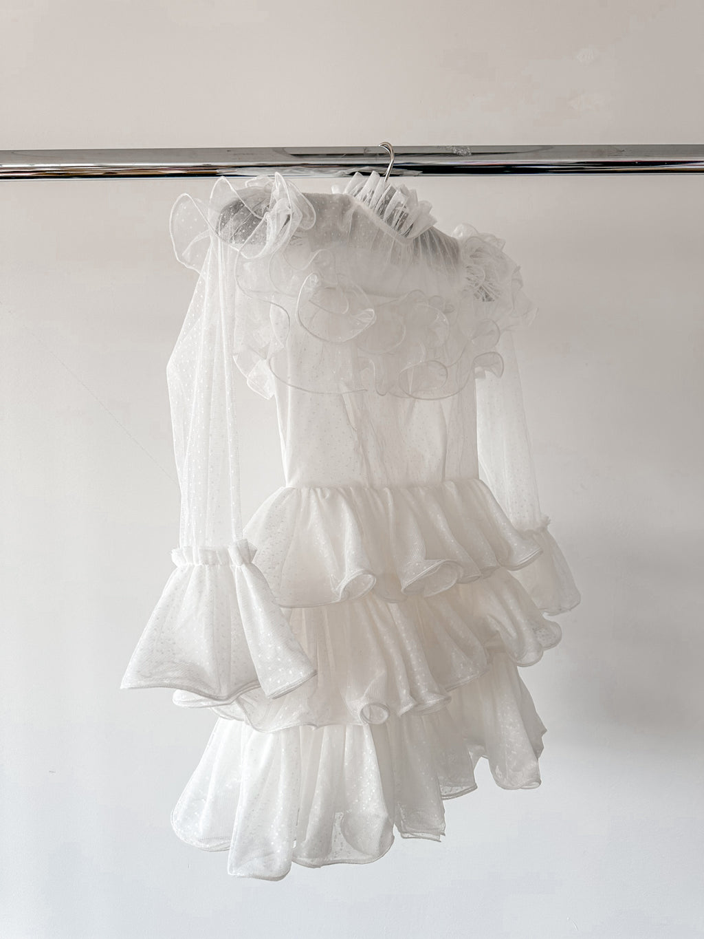 Amy Jane London White Long Sleeve Ruffle Tiered Detail Flared Evalina Mini Dress - House Of Huntington