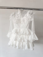 Amy Jane London White Long Sleeve Ruffle Tiered Detail Flared Evalina Mini Dress - House Of Huntington