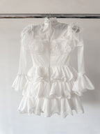 Amy Jane London White Long Sleeve Ruffle Tiered Detail Flared Evalina Mini Dress - House Of Huntington
