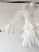 Amy Jane London White Long Sleeve Ruffle Tiered Detail Flared Evalina Mini Dress - House Of Huntington