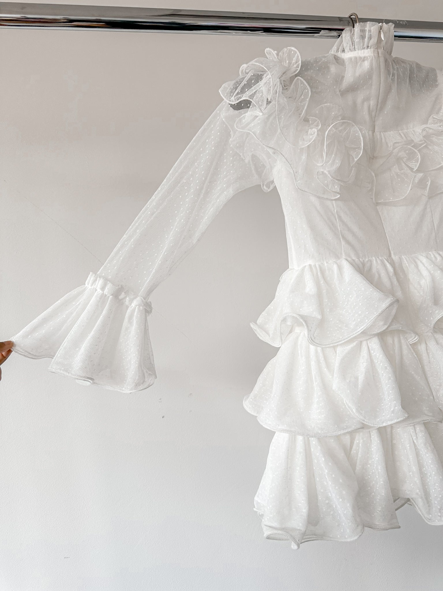 Amy Jane London White Long Sleeve Ruffle Tiered Detail Flared Evalina Mini Dress - House Of Huntington
