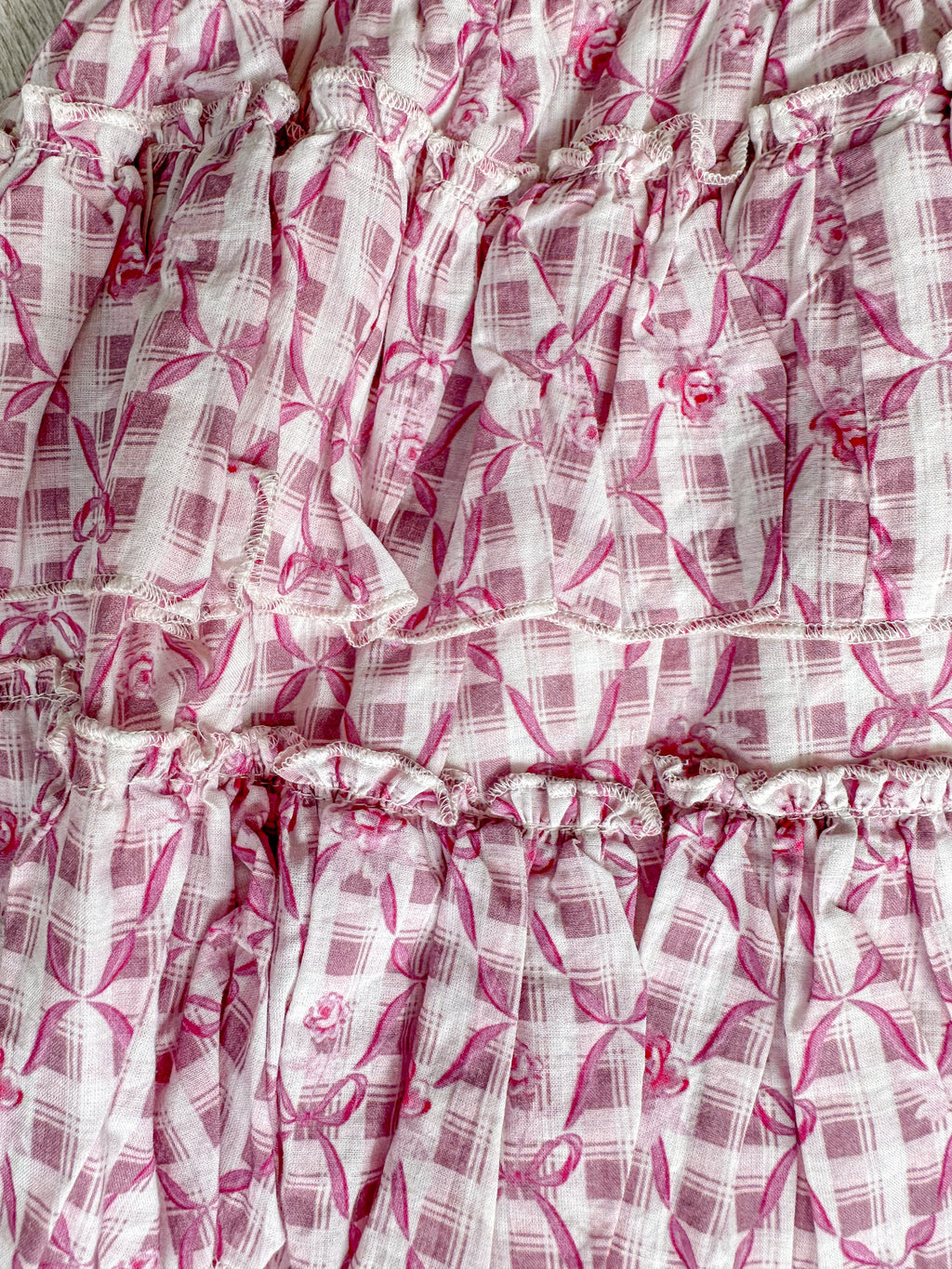 Amy Jane London Pink Ditsy Floral Bow Print Corset Lace Up Bodice Ruffle Tiered Mini Fairytale Iris Dress - House Of Huntington