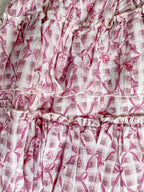 Amy Jane London Pink Ditsy Floral Bow Print Corset Lace Up Bodice Ruffle Tiered Mini Fairytale Iris Dress - House Of Huntington