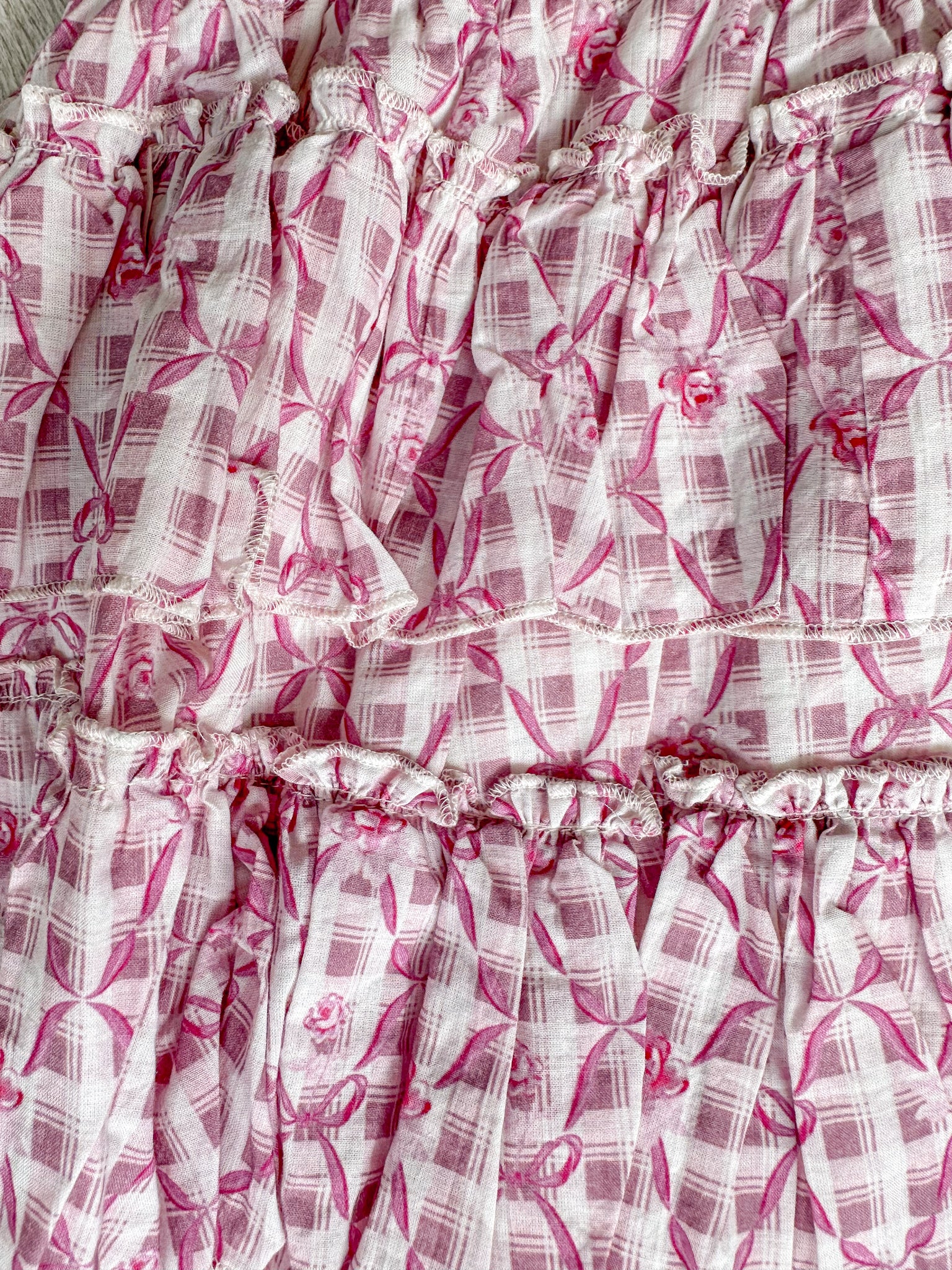 Amy Jane London Pink Ditsy Floral Bow Print Corset Lace Up Bodice Ruffle Tiered Mini Fairytale Iris Dress - House Of Huntington