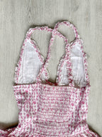 Amy Jane London Pink Ditsy Floral Bow Print Corset Lace Up Bodice Ruffle Tiered Mini Fairytale Iris Dress - House Of Huntington