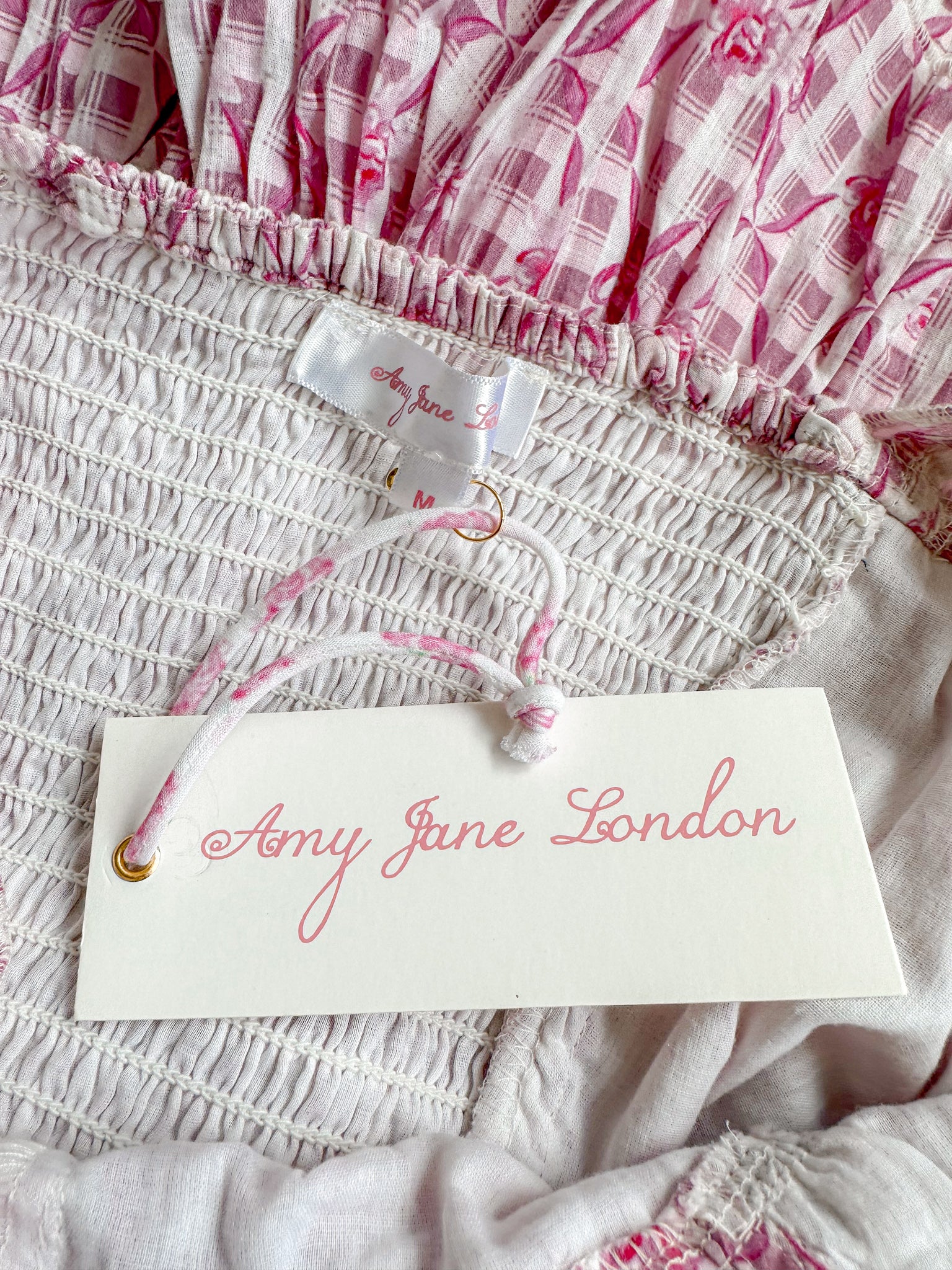 Amy Jane London Pink Ditsy Floral Bow Print Corset Lace Up Bodice Ruffle Tiered Mini Fairytale Iris Dress - House Of Huntington