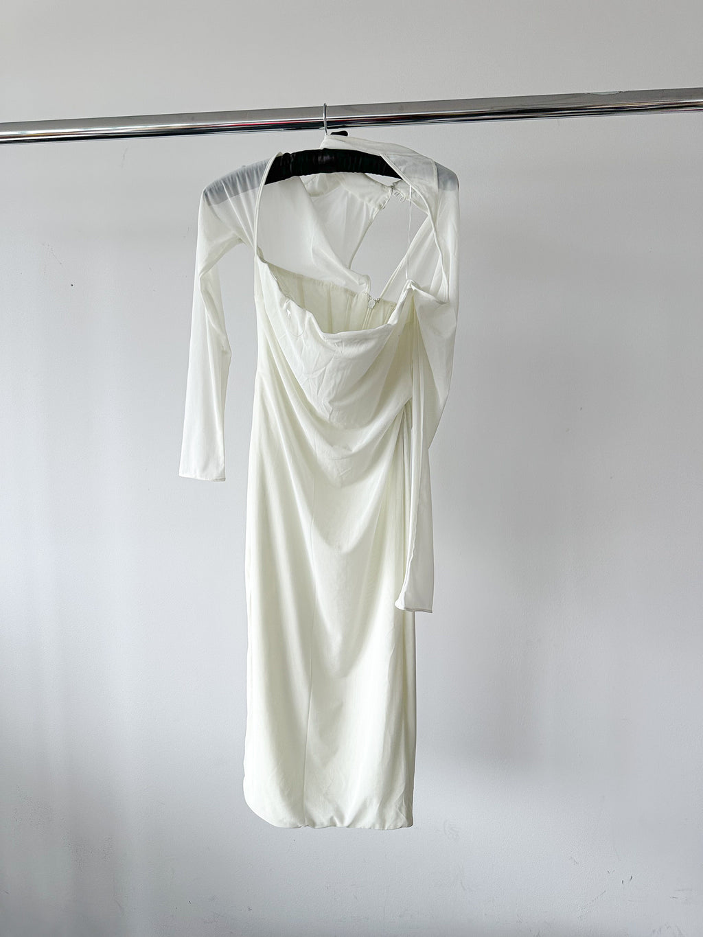 House Of CB Millarose White Mesh Corset Long Sleeve Collared Open Front Midi Dress