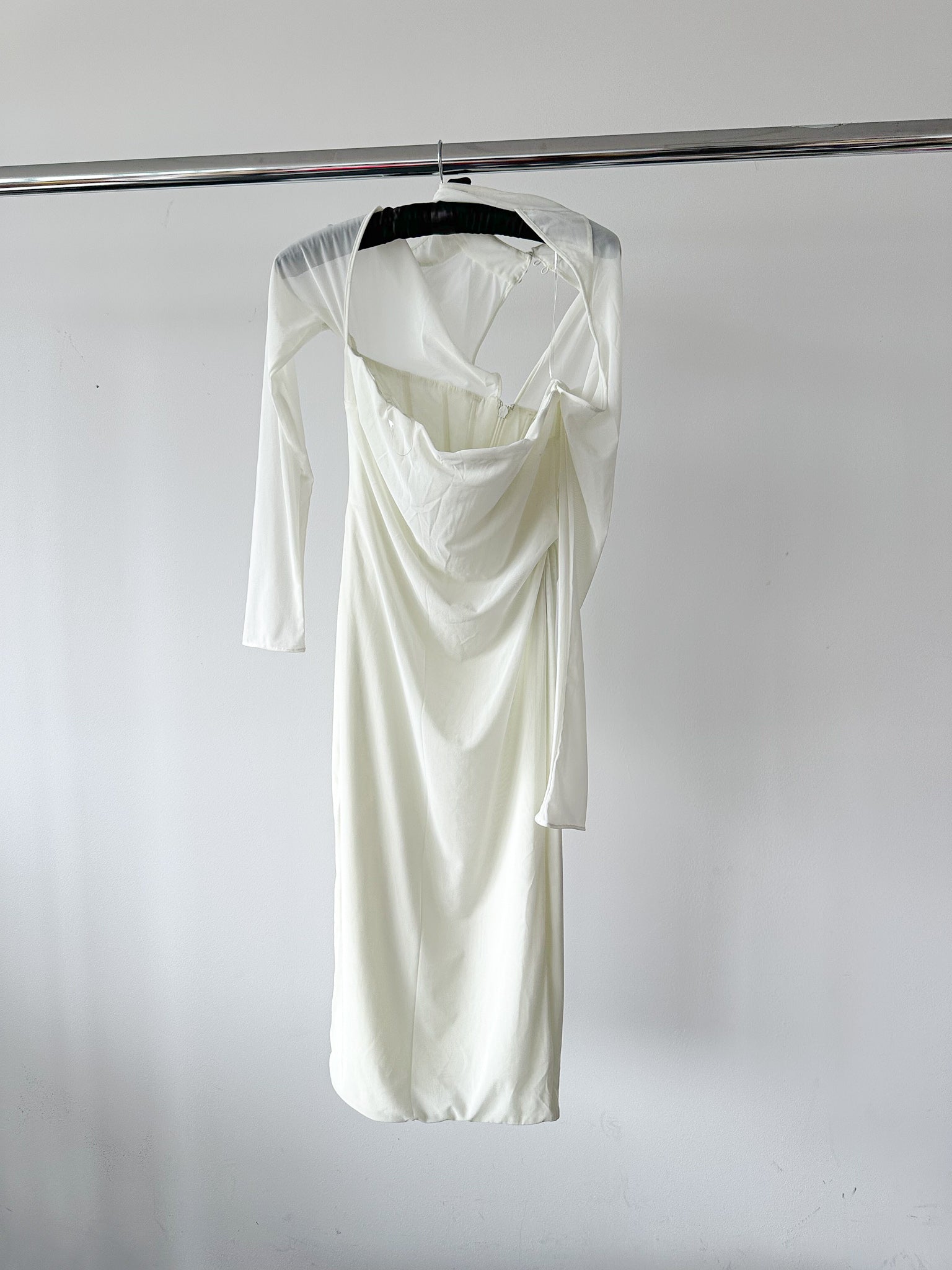 House Of CB Millarose White Mesh Corset Long Sleeve Collared Open Front Midi Dress