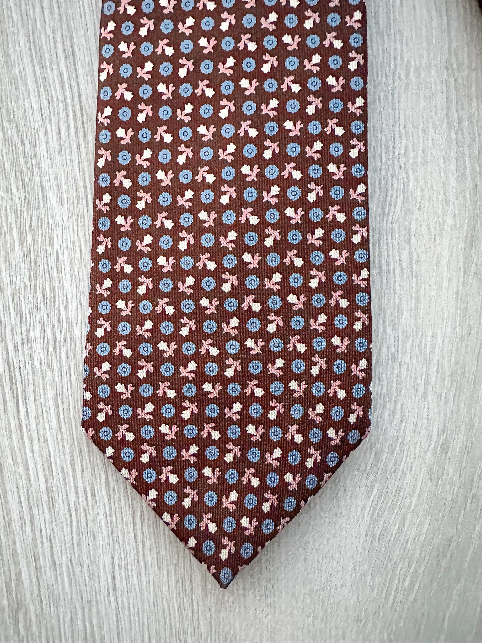 E Marinella Dark Brown Blue Floral Silk Tie