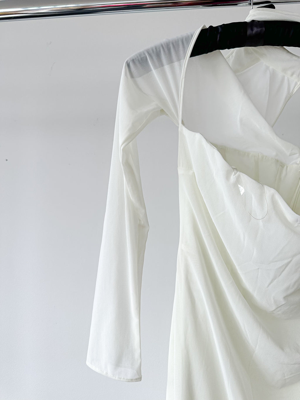 House Of CB Millarose White Mesh Corset Long Sleeve Collared Open Front Midi Dress