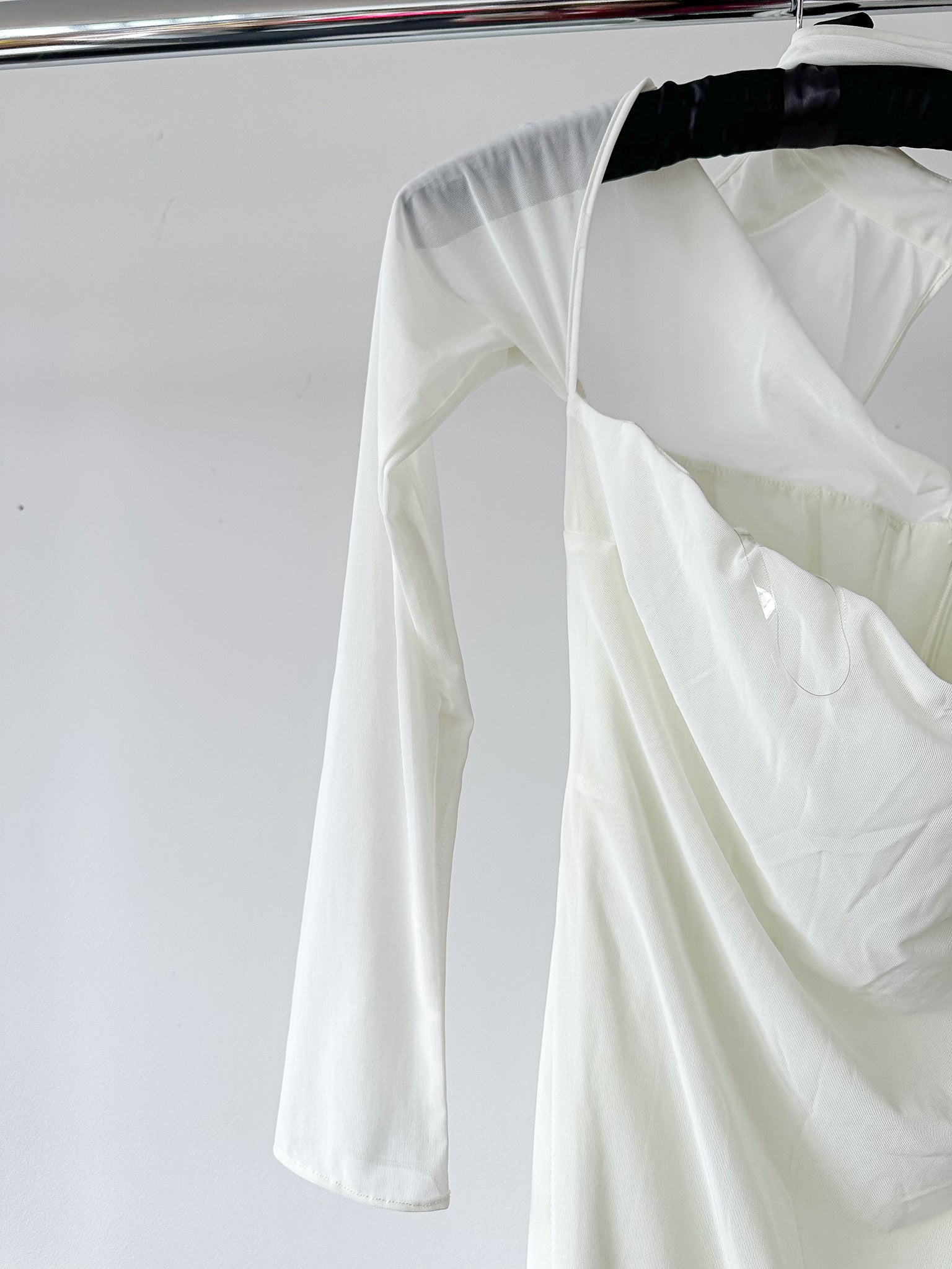 House Of CB Millarose White Mesh Corset Long Sleeve Collared Open Front Midi Dress