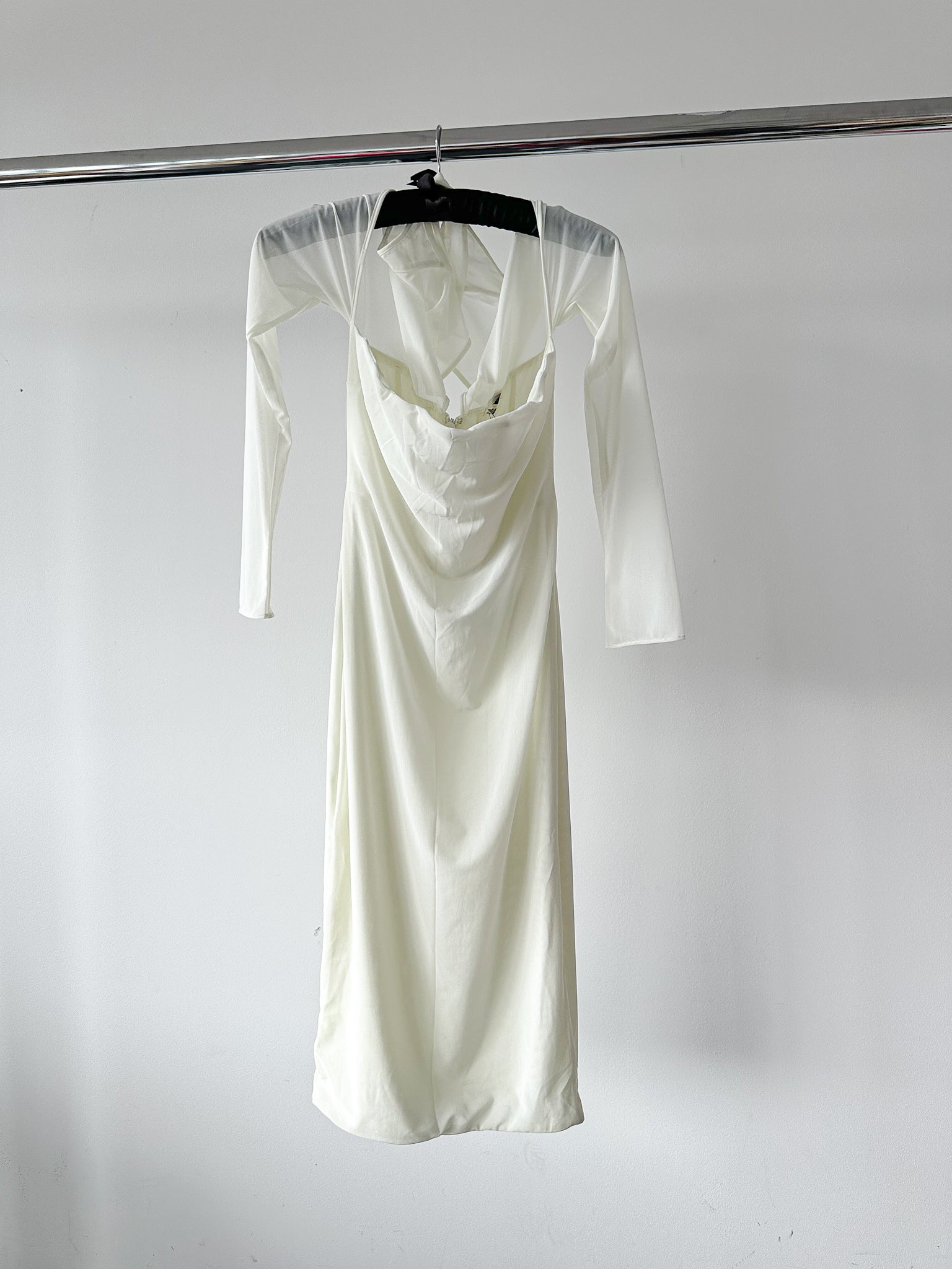 House Of CB Millarose White Mesh Corset Long Sleeve Collared Open Front Midi Dress