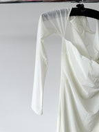House Of CB Millarose White Mesh Corset Long Sleeve Collared Open Front Midi Dress