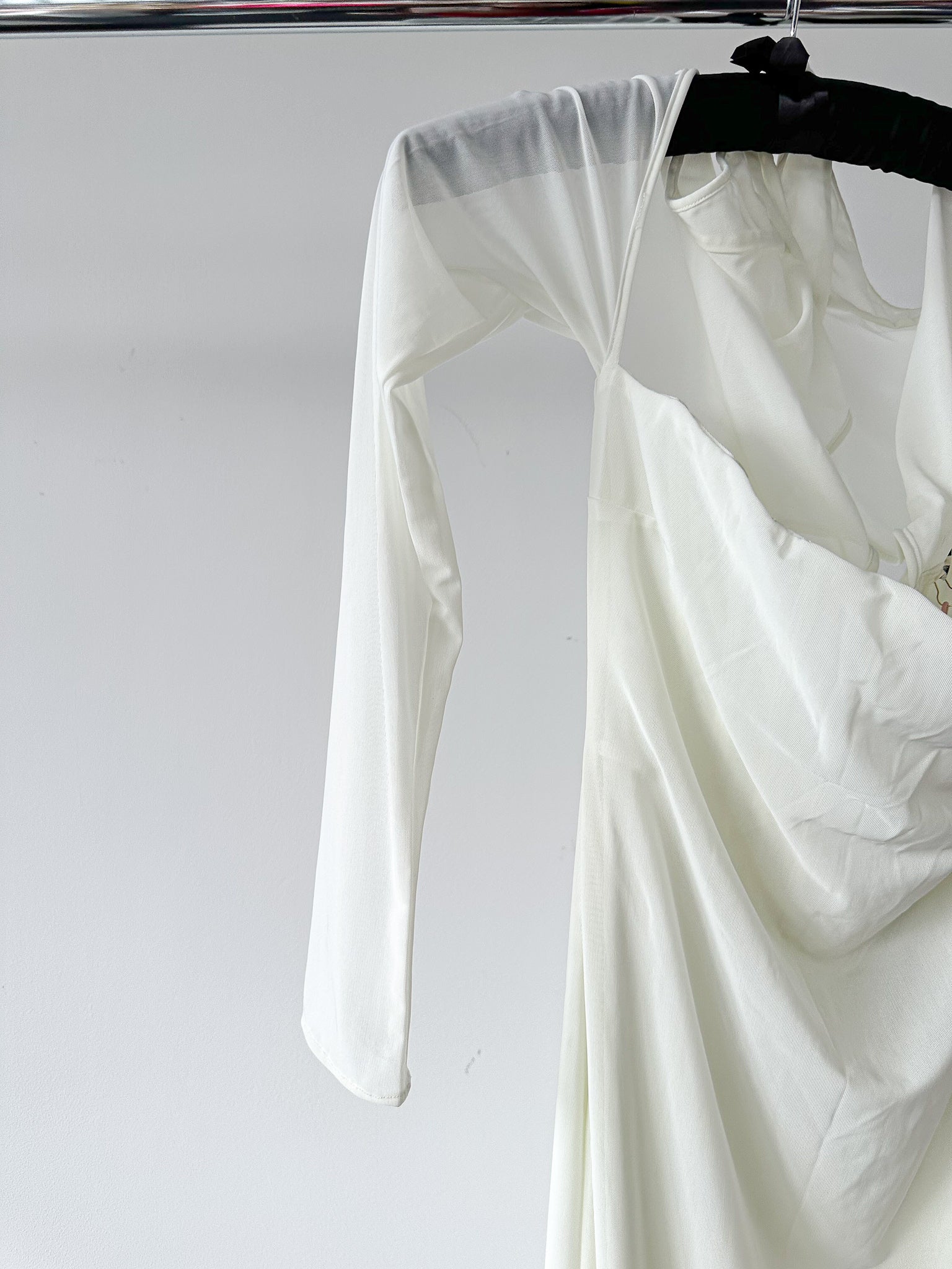 House Of CB Millarose White Mesh Corset Long Sleeve Collared Open Front Midi Dress