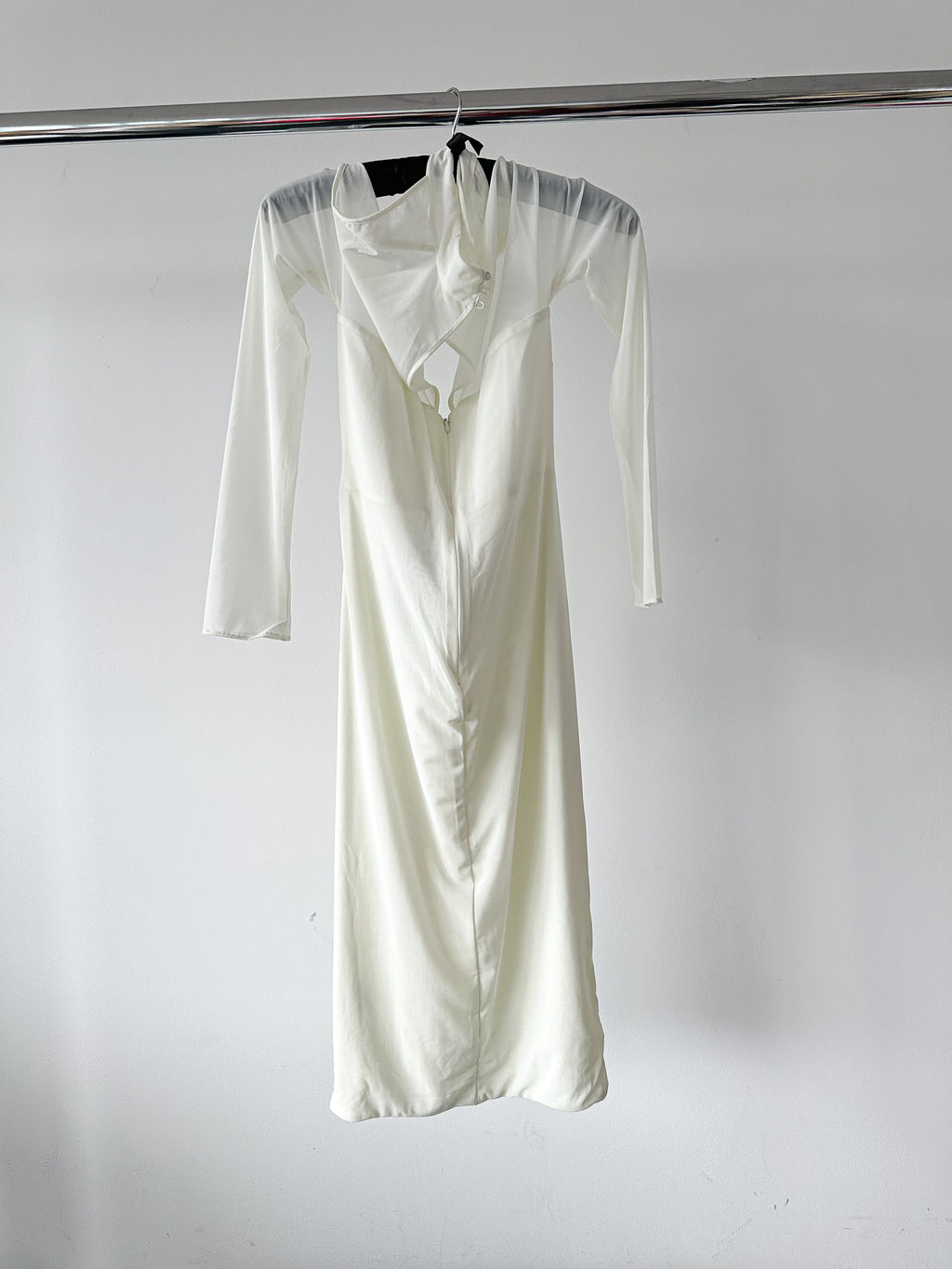 House Of CB Millarose White Mesh Corset Long Sleeve Collared Open Front Midi Dress