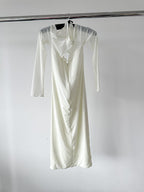 House Of CB Millarose White Mesh Corset Long Sleeve Collared Open Front Midi Dress