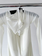 House Of CB Millarose White Mesh Corset Long Sleeve Collared Open Front Midi Dress