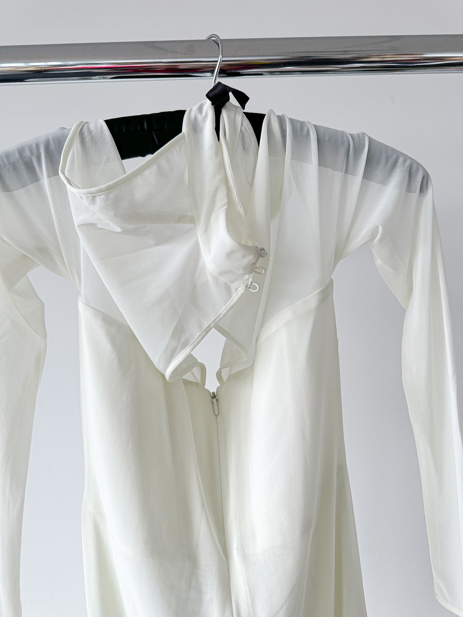 House Of CB Millarose White Mesh Corset Long Sleeve Collared Open Front Midi Dress