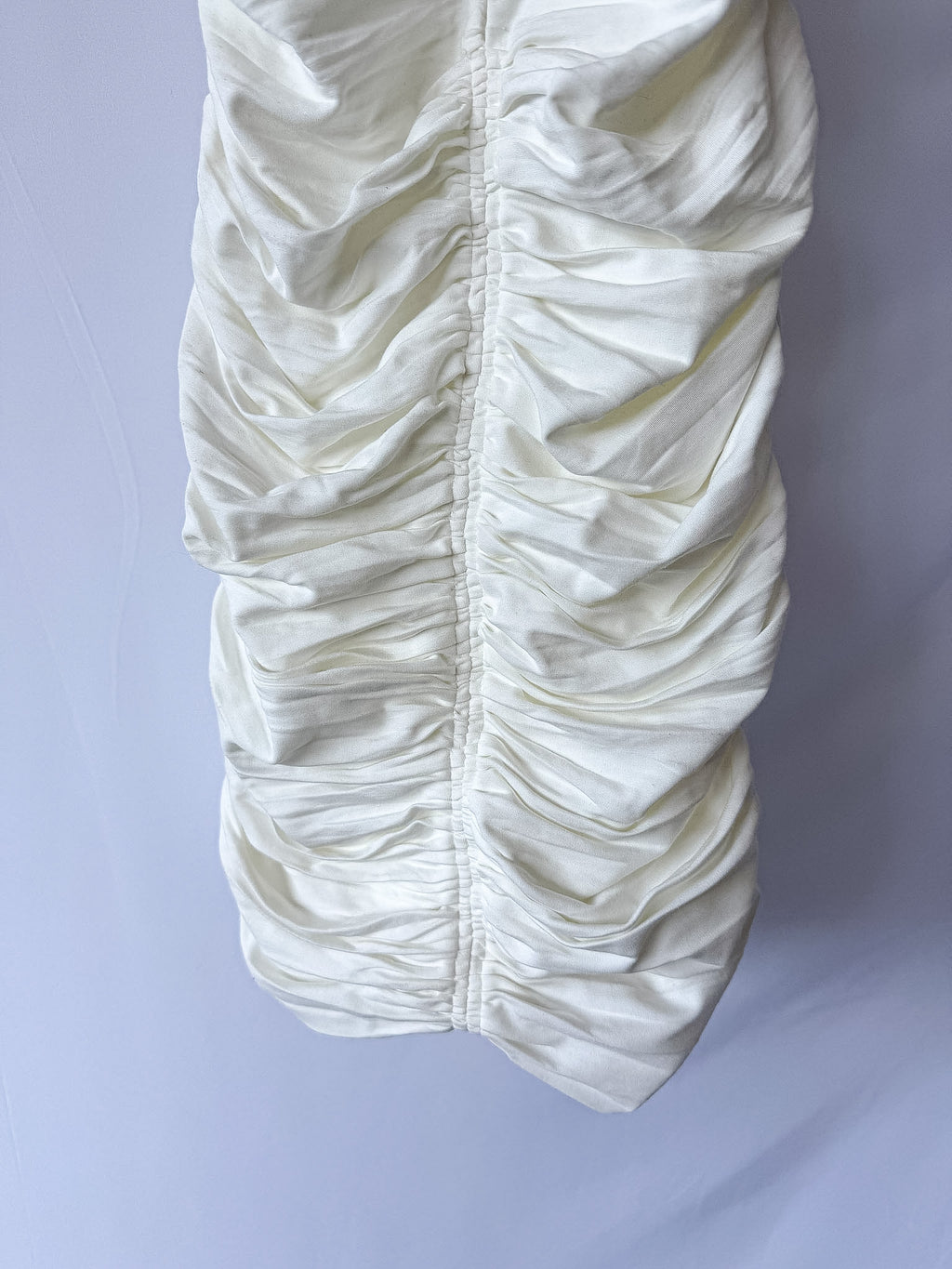 Area NYC White Heart Ring Ruched Mini Dress